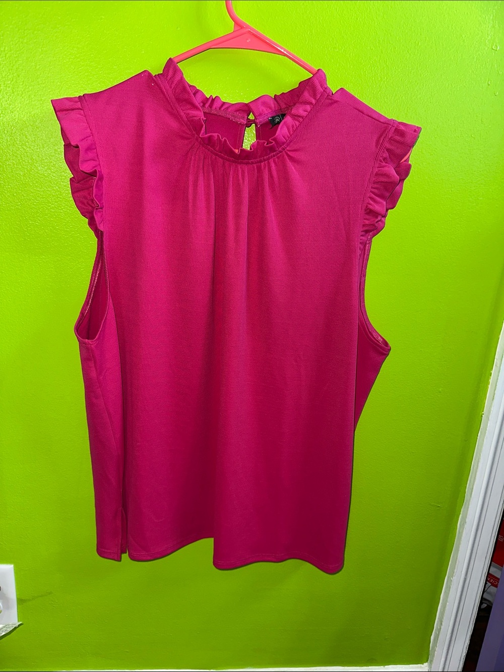 Adrianna Papell Ruffle Neck Sleeveless Top - Hot Pink